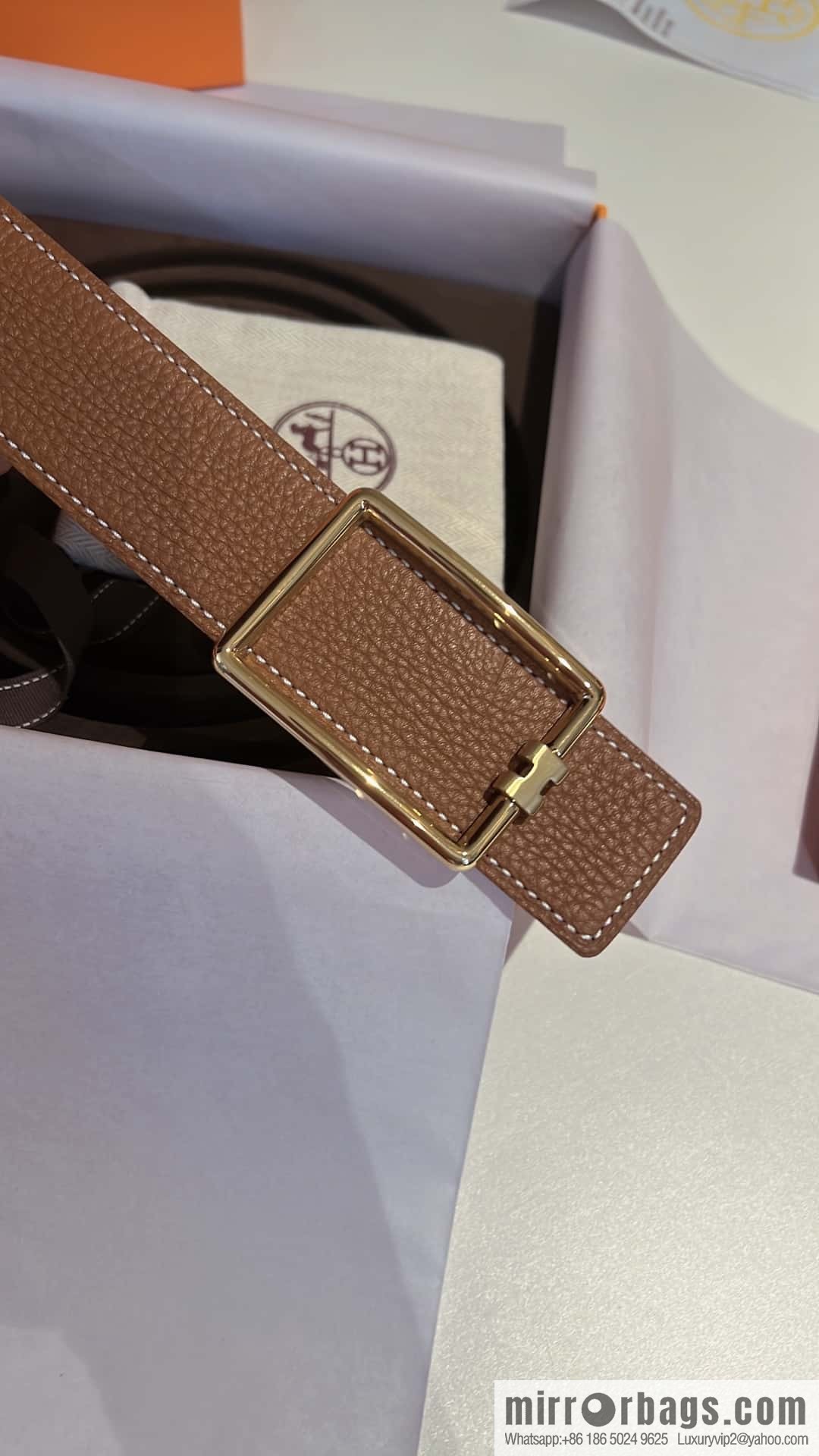 Hermes, cowhide double-sided original leather men's 3.8cm belt