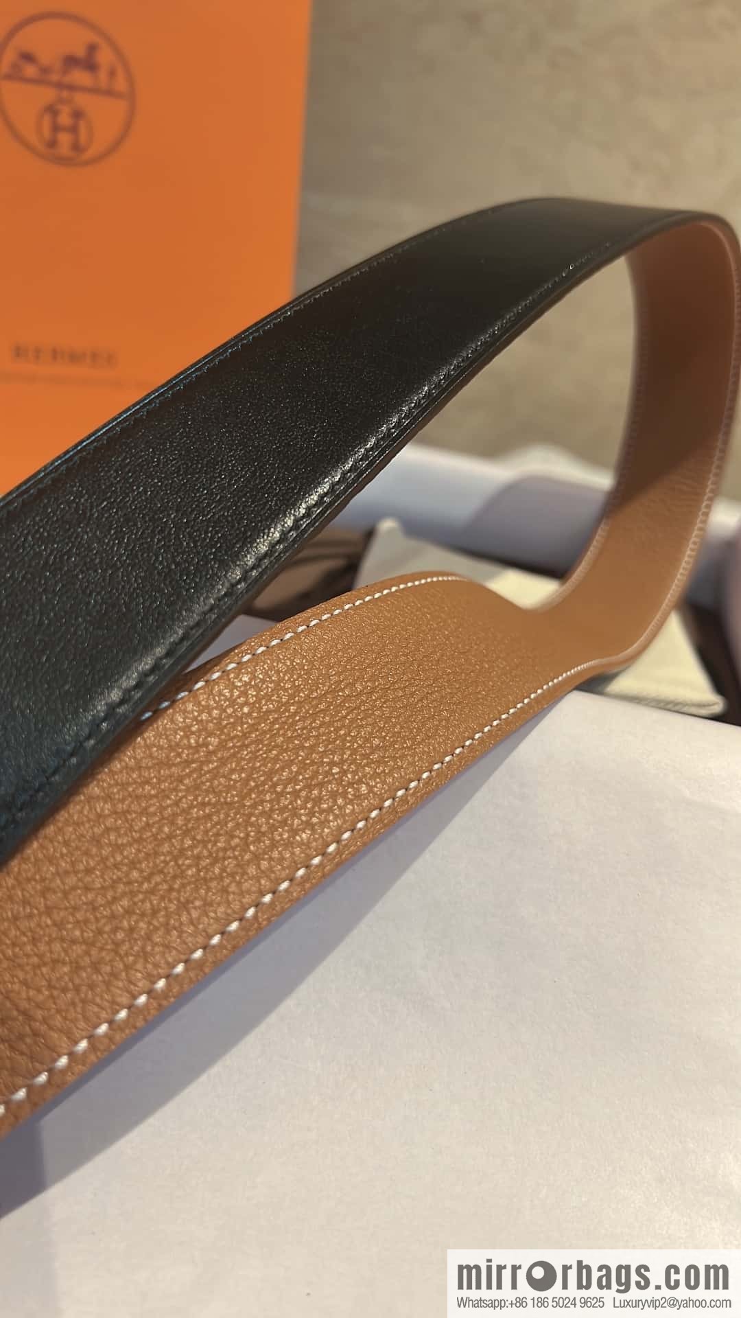 Hermes, cowhide double-sided original leather men's 3.8cm belt