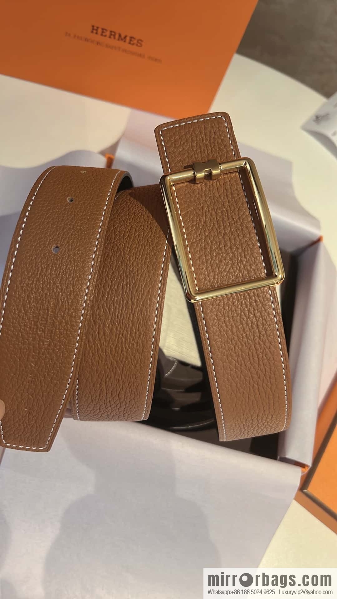 Hermes, cowhide double-sided original leather men's 3.8cm belt