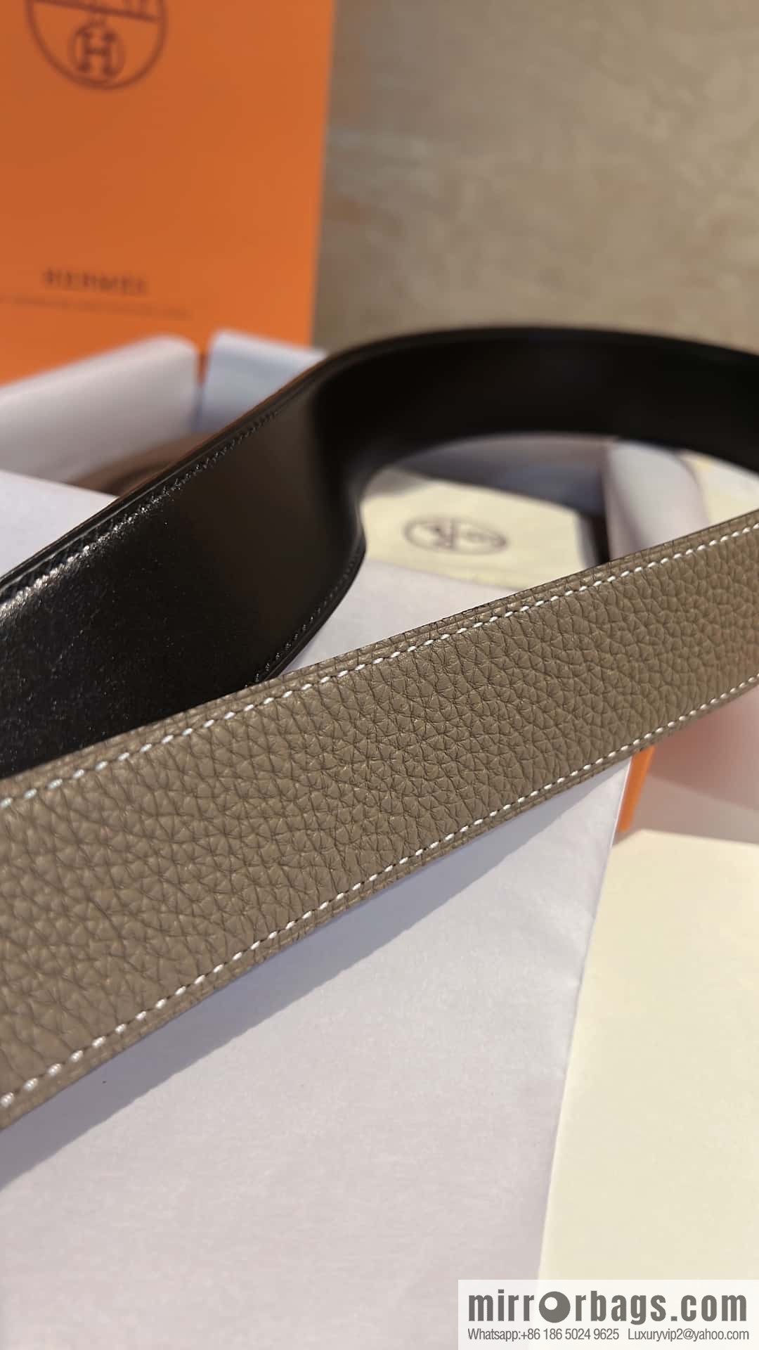 Hermes, cowhide double-sided original leather men's 3.8cm belt