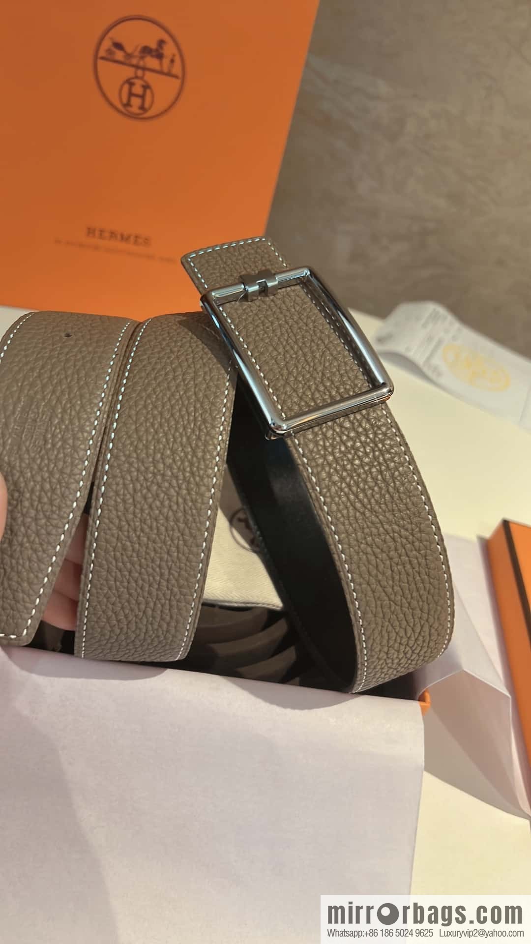 Hermes, cowhide double-sided original leather men's 3.8cm belt