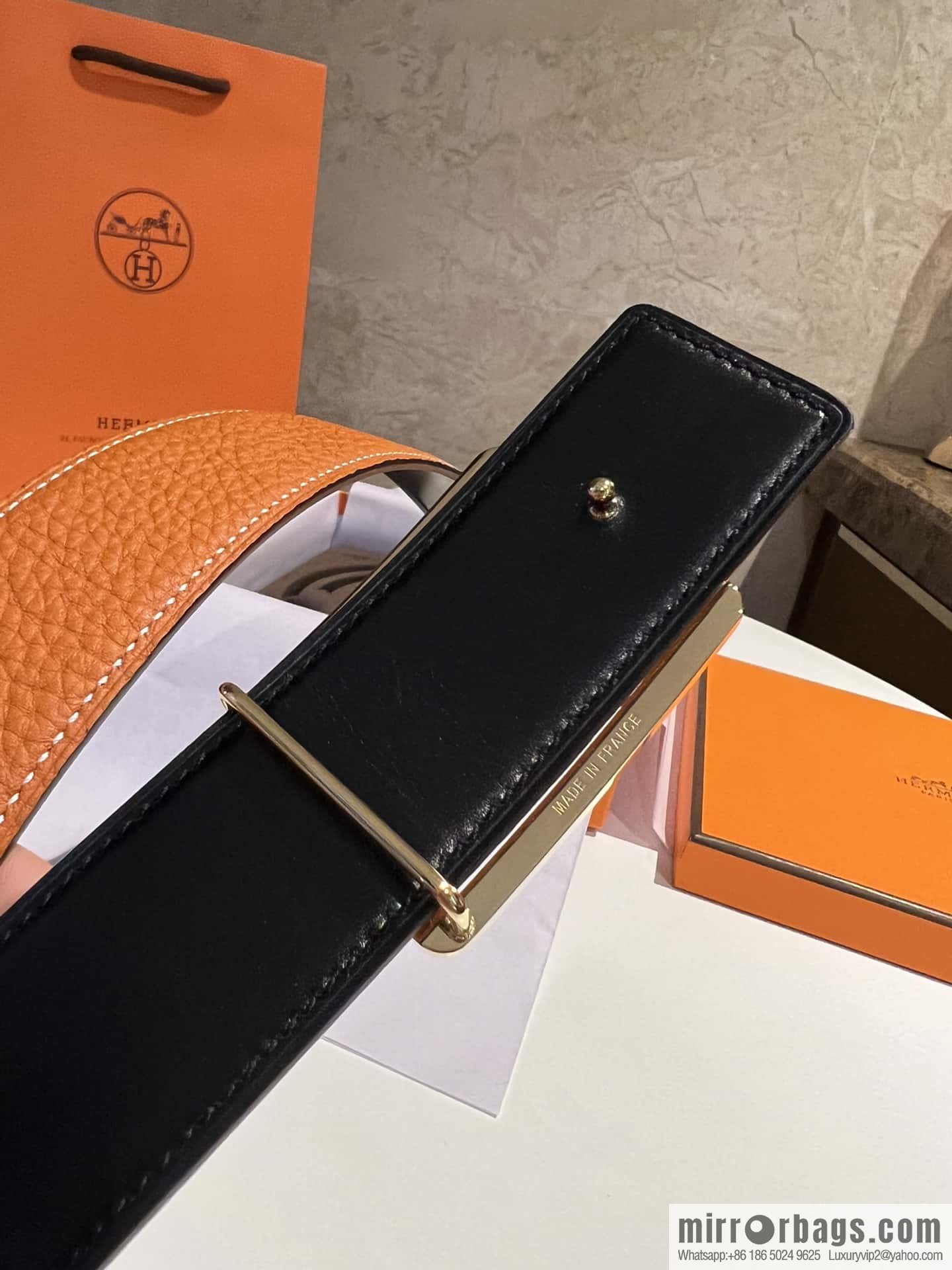 Hermes, cowhide double-sided original leather men's 3.8cm belt
