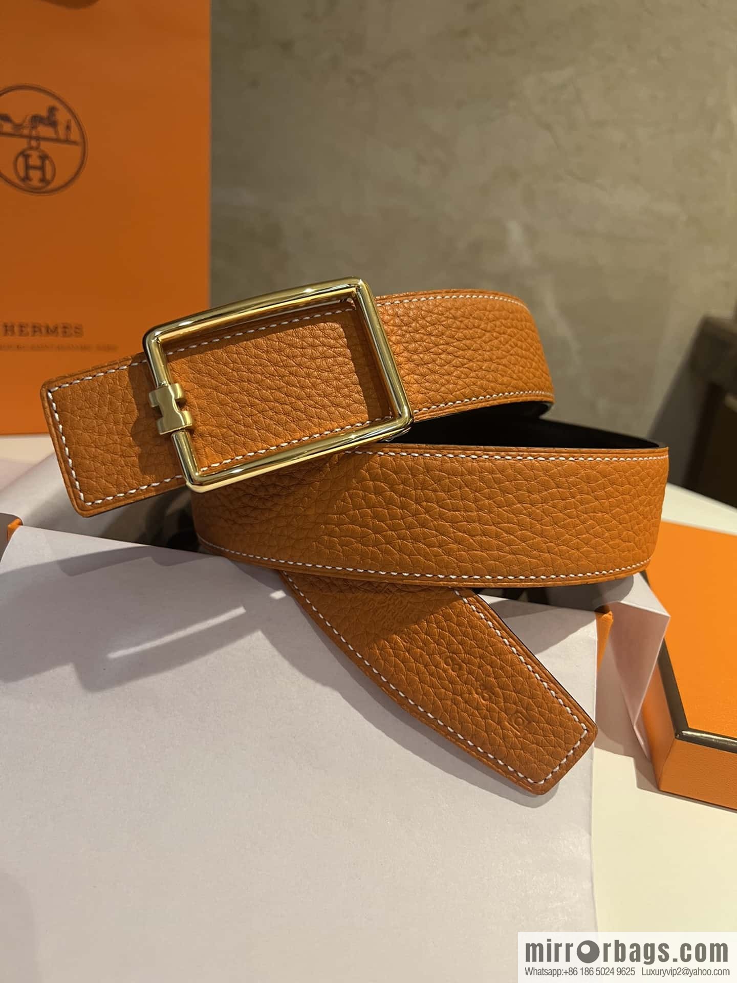 Hermes, cowhide double-sided original leather men's 3.8cm belt