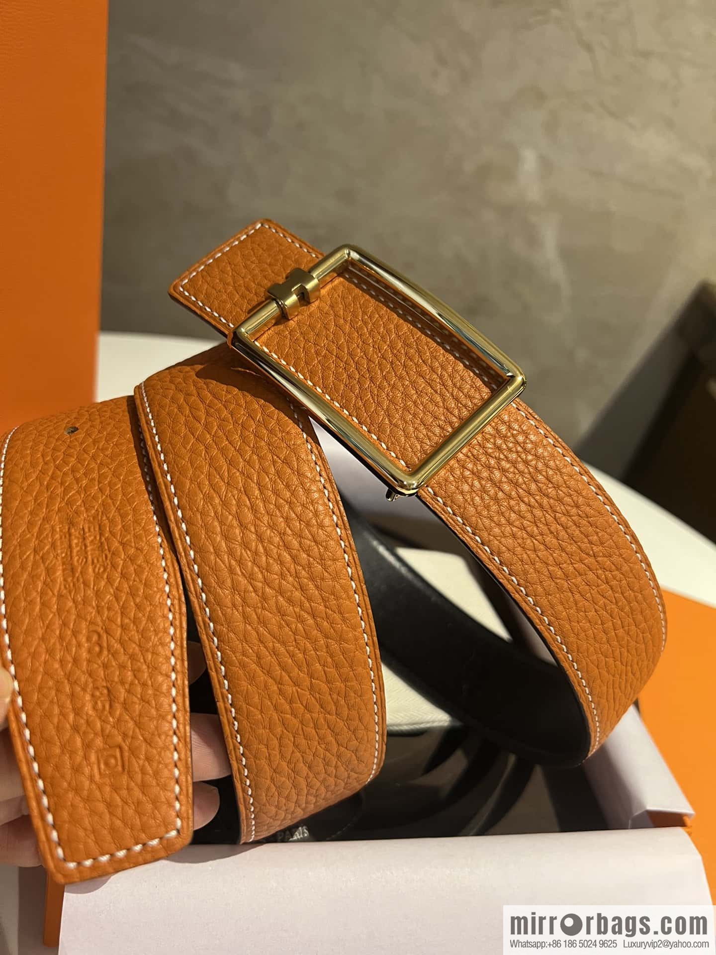 Hermes, cowhide double-sided original leather men's 3.8cm belt