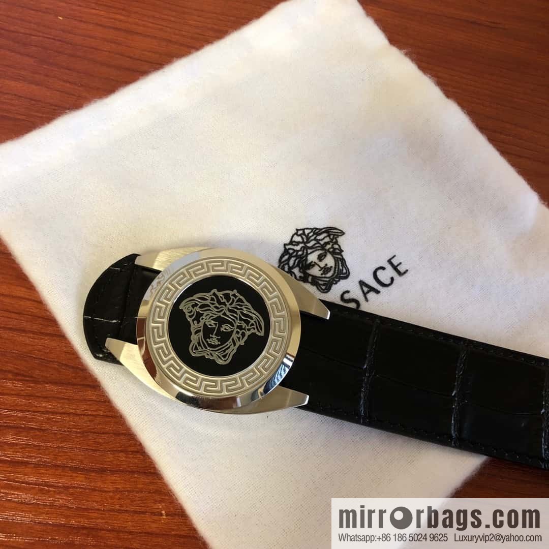 VERSACE Versace, Medusa Metal Buckle 3.5cm Cowhide Crocodile Belt