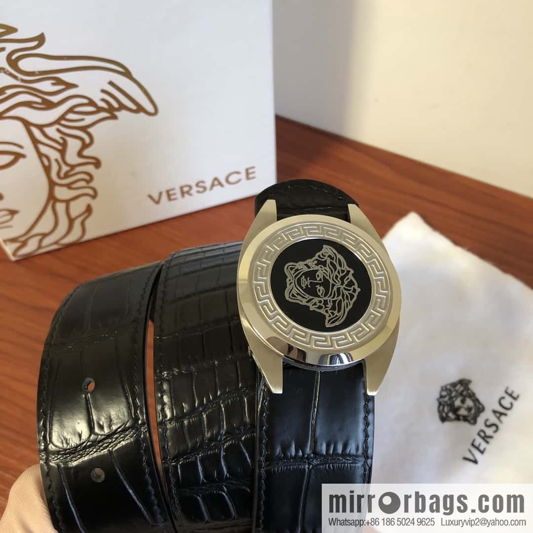 VERSACE Versace, Medusa Metal Buckle 3.5cm Cowhide Crocodile Belt