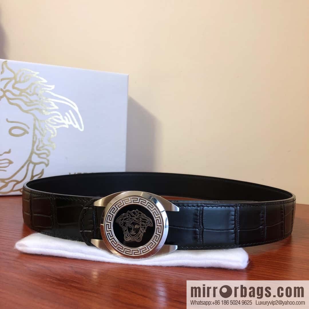 VERSACE Versace, Medusa Metal Buckle 3.5cm Cowhide Crocodile Belt