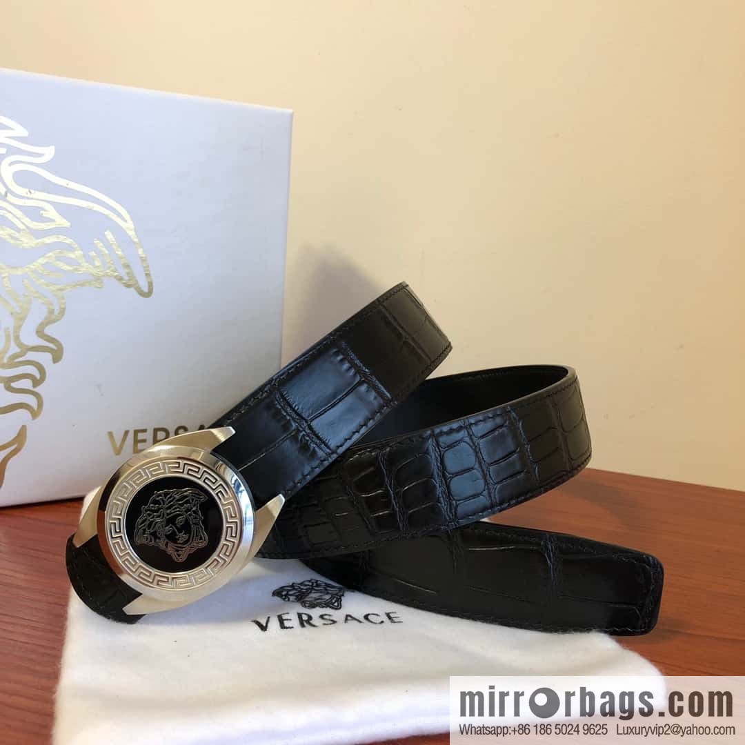 VERSACE Versace, Medusa Metal Buckle 3.5cm Cowhide Crocodile Belt