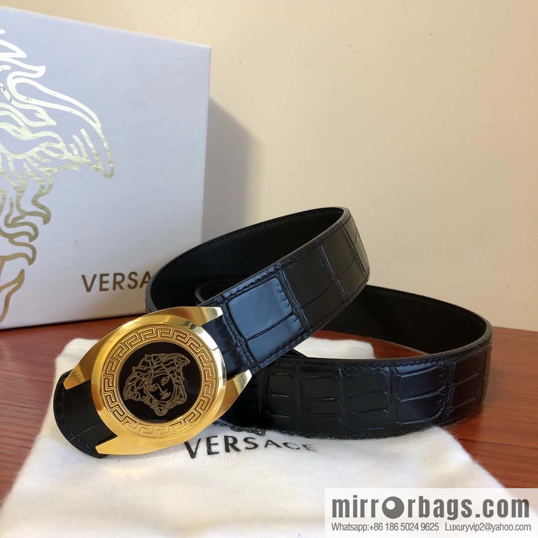 VERSACE Versace, Medusa Metal Buckle 3.5cm Cowhide Crocodile Belt