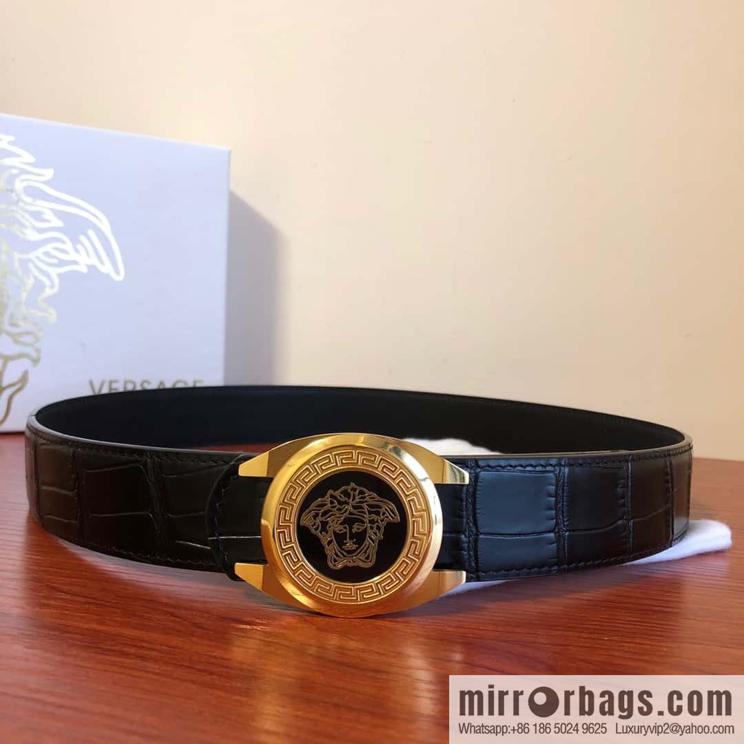VERSACE Versace, Medusa Metal Buckle 3.5cm Cowhide Crocodile Belt