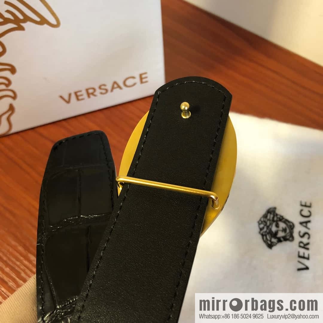 VERSACE Versace, Medusa Metal Buckle 3.5cm Cowhide Crocodile Belt