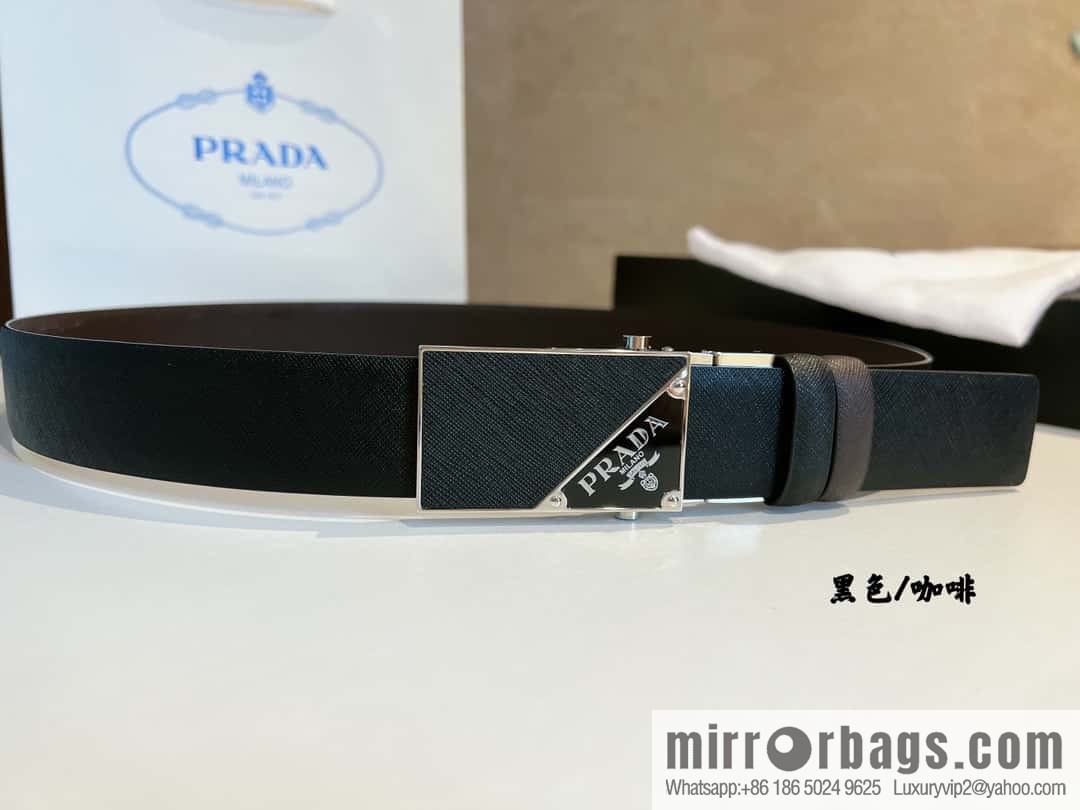 PRADA/PRADA, with pulley-style metal buckle men's 3.5cm belt