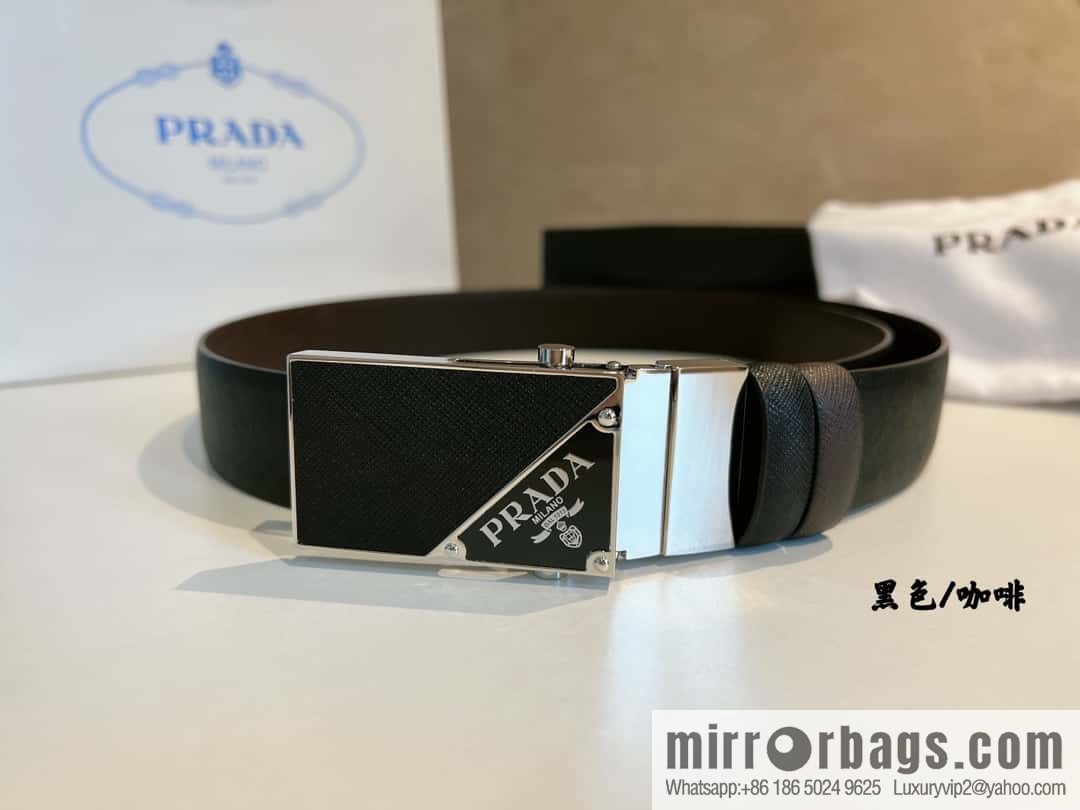 PRADA/PRADA, with pulley-style metal buckle men's 3.5cm belt