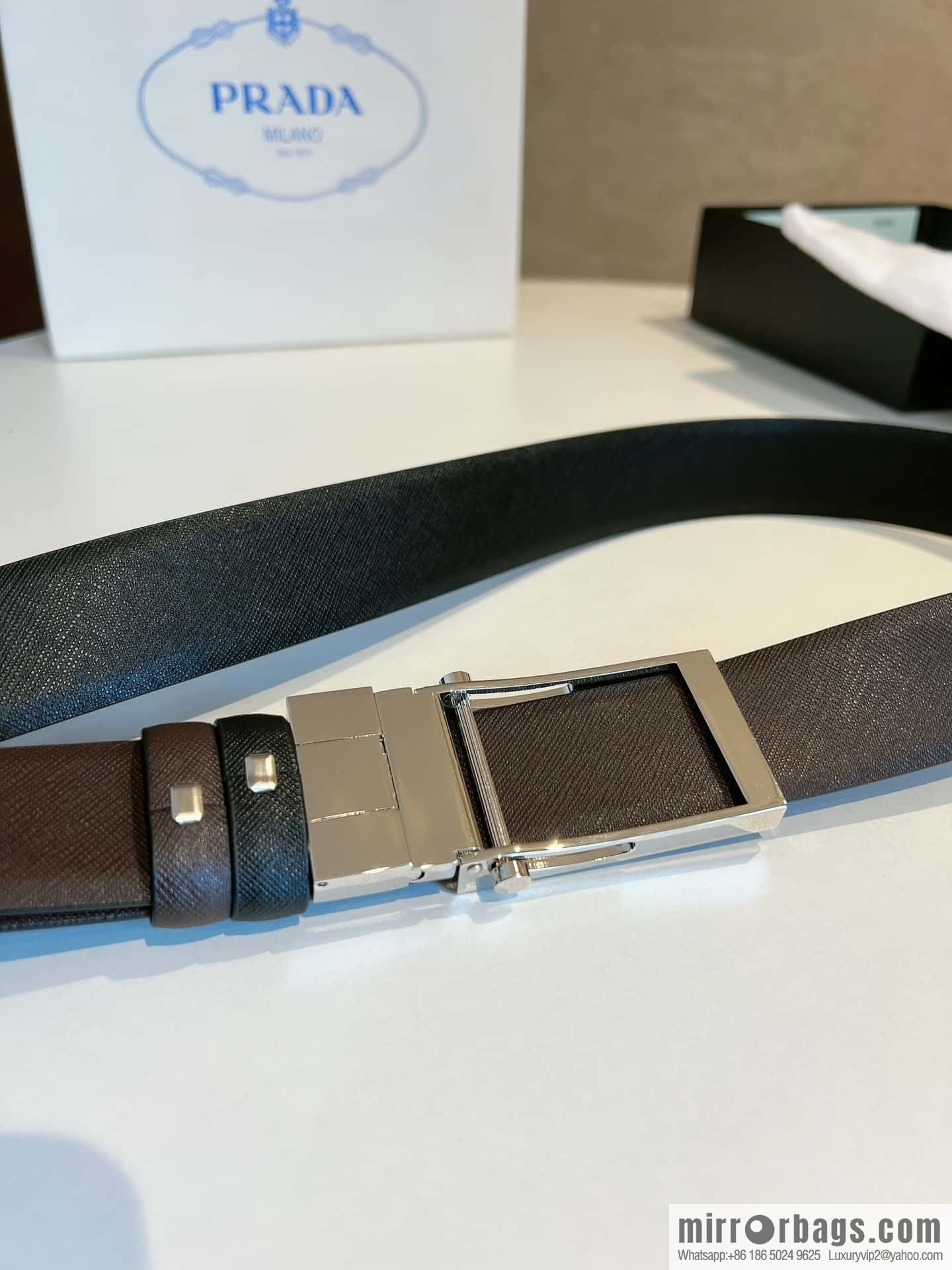 PRADA/PRADA, with pulley-style metal buckle men's 3.5cm belt
