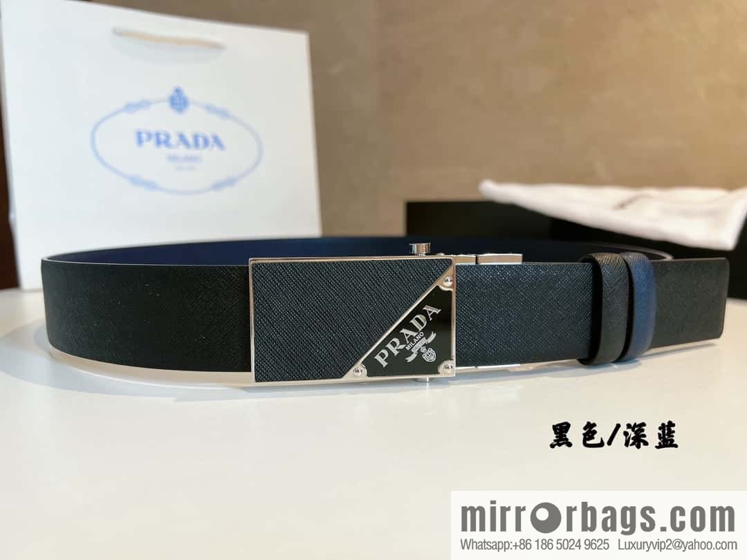 PRADA/PRADA, with pulley-style metal buckle men's 3.5cm belt