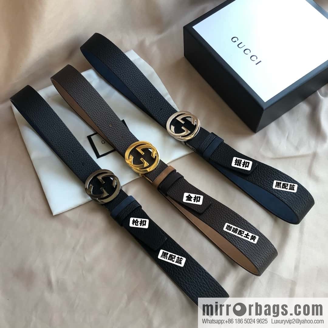 GUCCI imported suede color-changing leather with the first layer of swinging cowhide, double G rotating metal buckle, belt 35mm