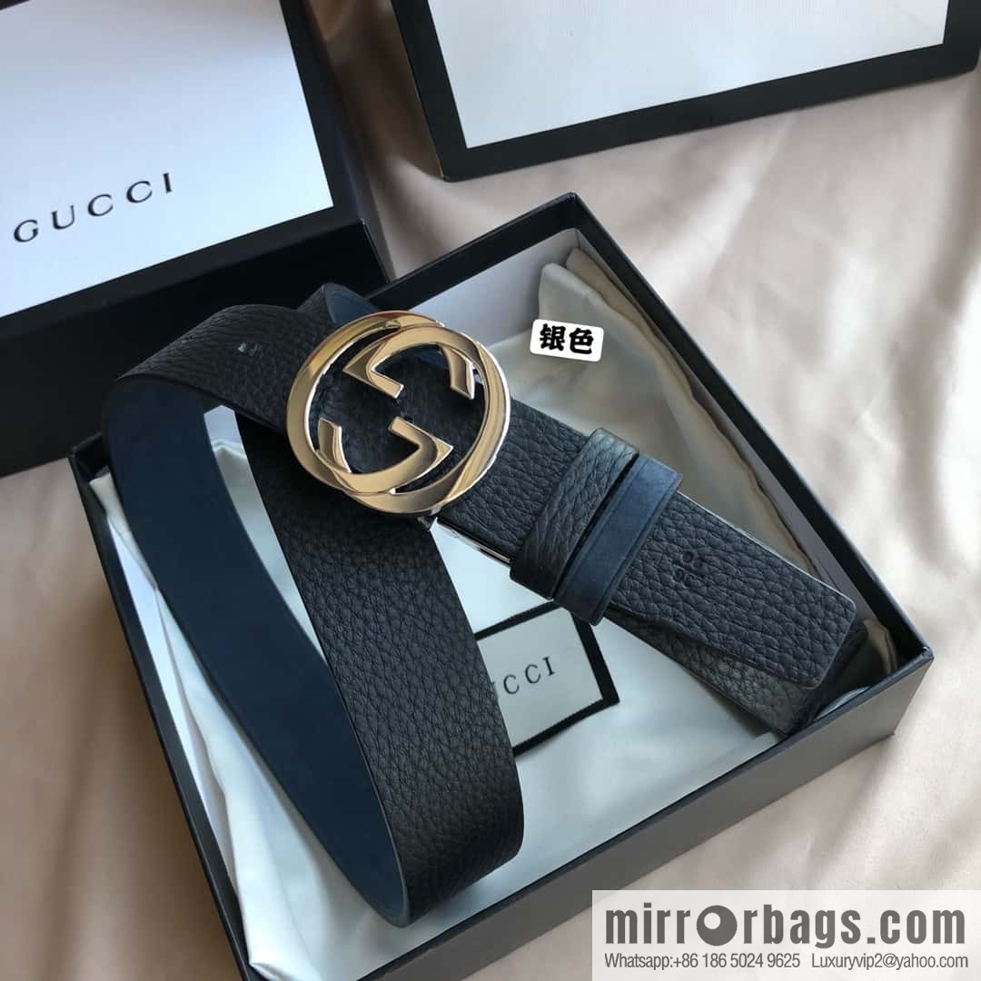GUCCI imported suede color-changing leather with the first layer of swinging cowhide, double G rotating metal buckle, belt 35mm