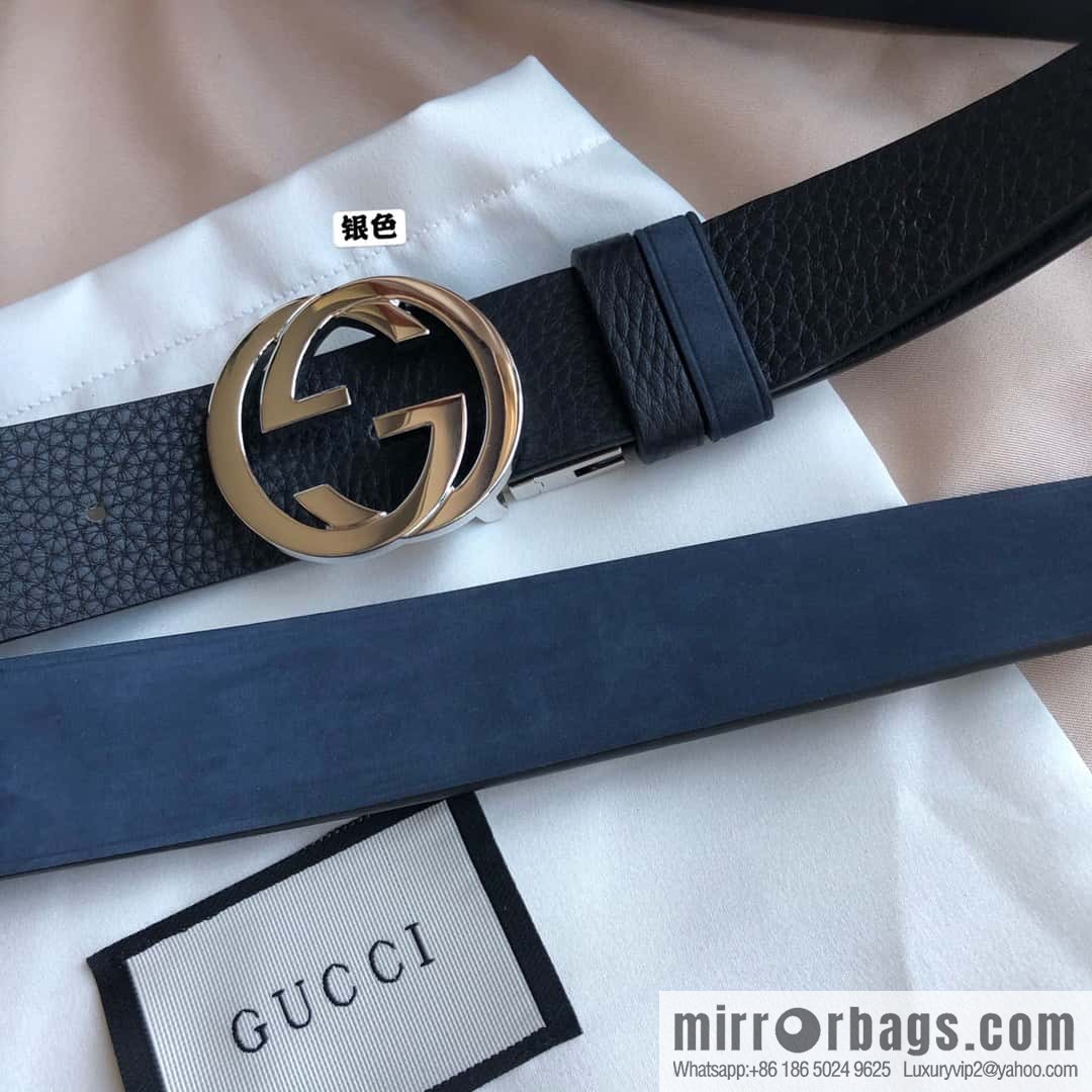 GUCCI imported suede color-changing leather with the first layer of swinging cowhide, double G rotating metal buckle, belt 35mm