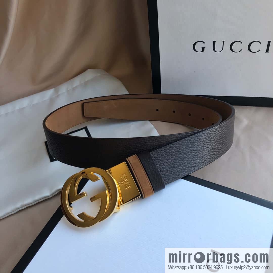 GUCCI imported suede color-changing leather with the first layer of swinging cowhide, double G rotating metal buckle, belt 35mm