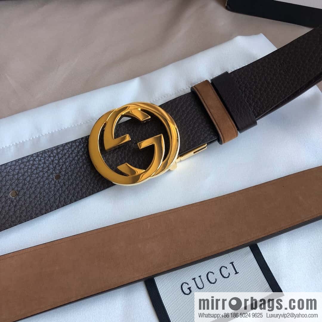 GUCCI imported suede color-changing leather with the first layer of swinging cowhide, double G rotating metal buckle, belt 35mm