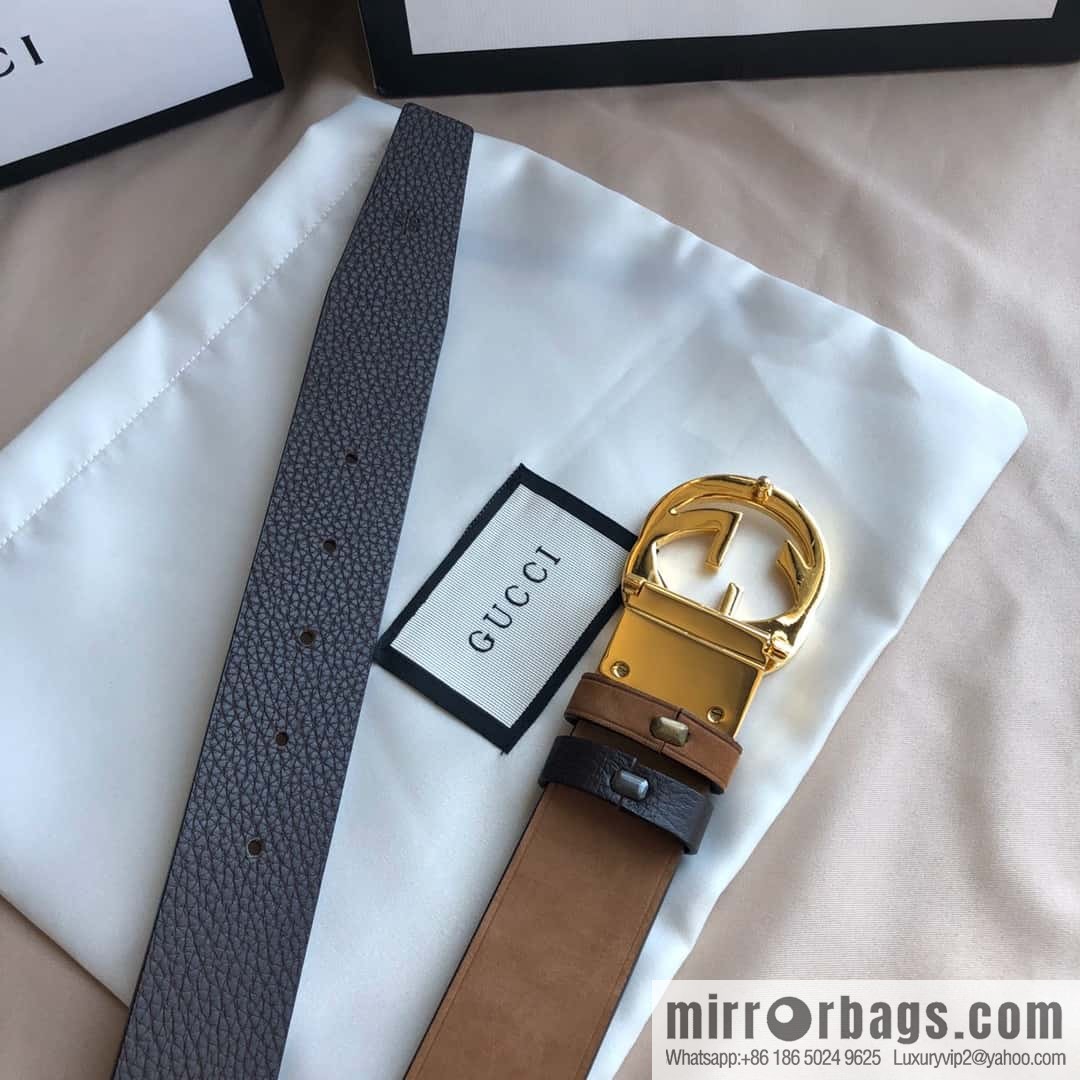 GUCCI imported suede color-changing leather with the first layer of swinging cowhide, double G rotating metal buckle, belt 35mm