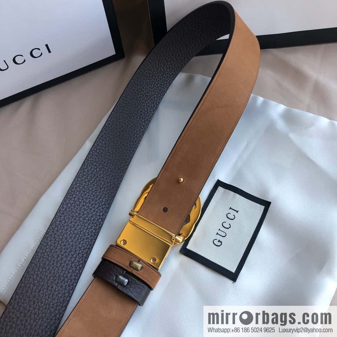 GUCCI imported suede color-changing leather with the first layer of swinging cowhide, double G rotating metal buckle, belt 35mm