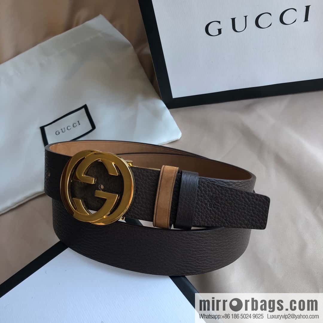 GUCCI imported suede color-changing leather with the first layer of swinging cowhide, double G rotating metal buckle, belt 35mm