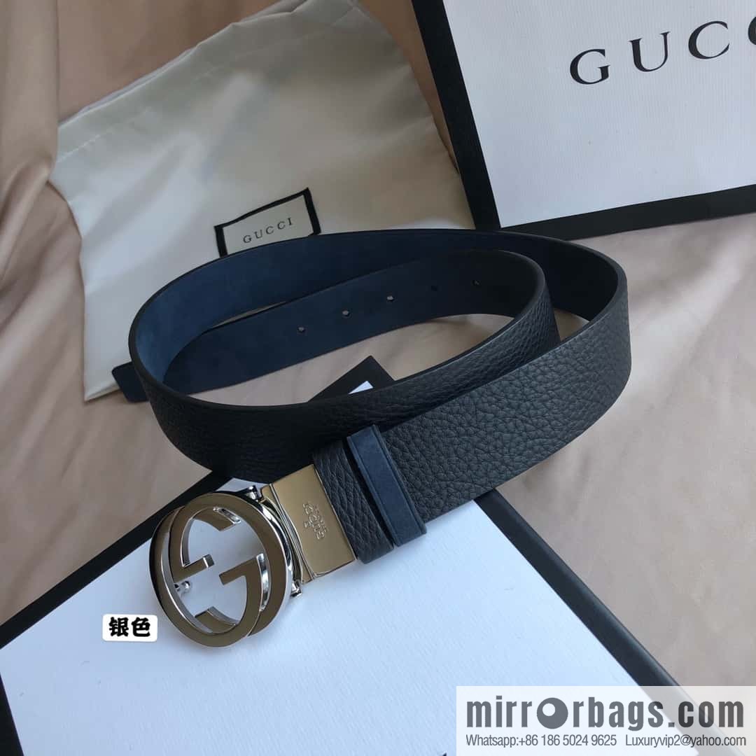 GUCCI imported suede color-changing leather with the first layer of swinging cowhide, double G rotating metal buckle, belt 35mm