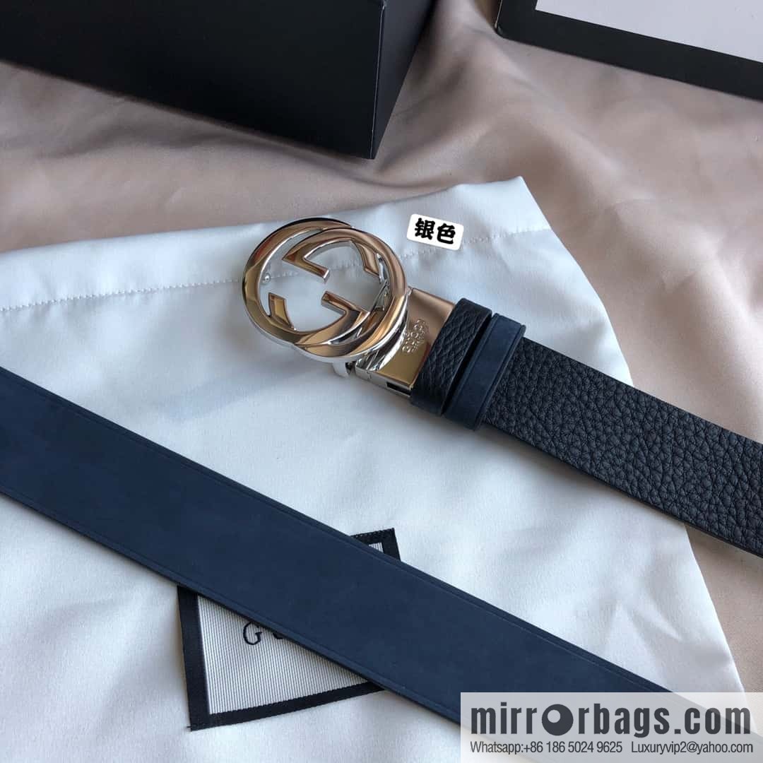 GUCCI imported suede color-changing leather with the first layer of swinging cowhide, double G rotating metal buckle, belt 35mm