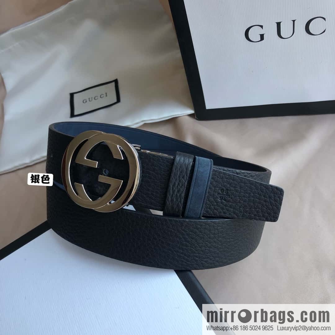 GUCCI imported suede color-changing leather with the first layer of swinging cowhide, double G rotating metal buckle, belt 35mm