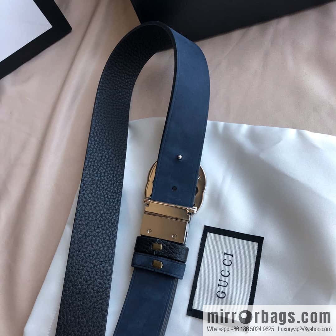 GUCCI imported suede color-changing leather with the first layer of swinging cowhide, double G rotating metal buckle, belt 35mm