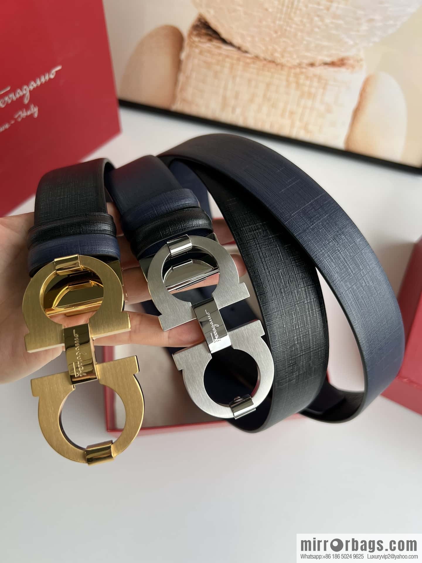 Ferragamo Ferragamo, stainless steel figure 8 metal brushed clip buckle, double-sided first-layer cowhide belt 3.5cm