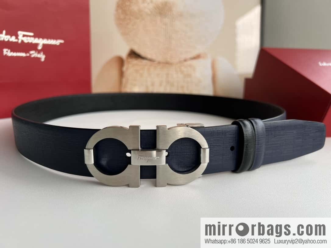 Ferragamo Ferragamo, stainless steel figure 8 metal brushed clip buckle, double-sided first-layer cowhide belt 3.5cm
