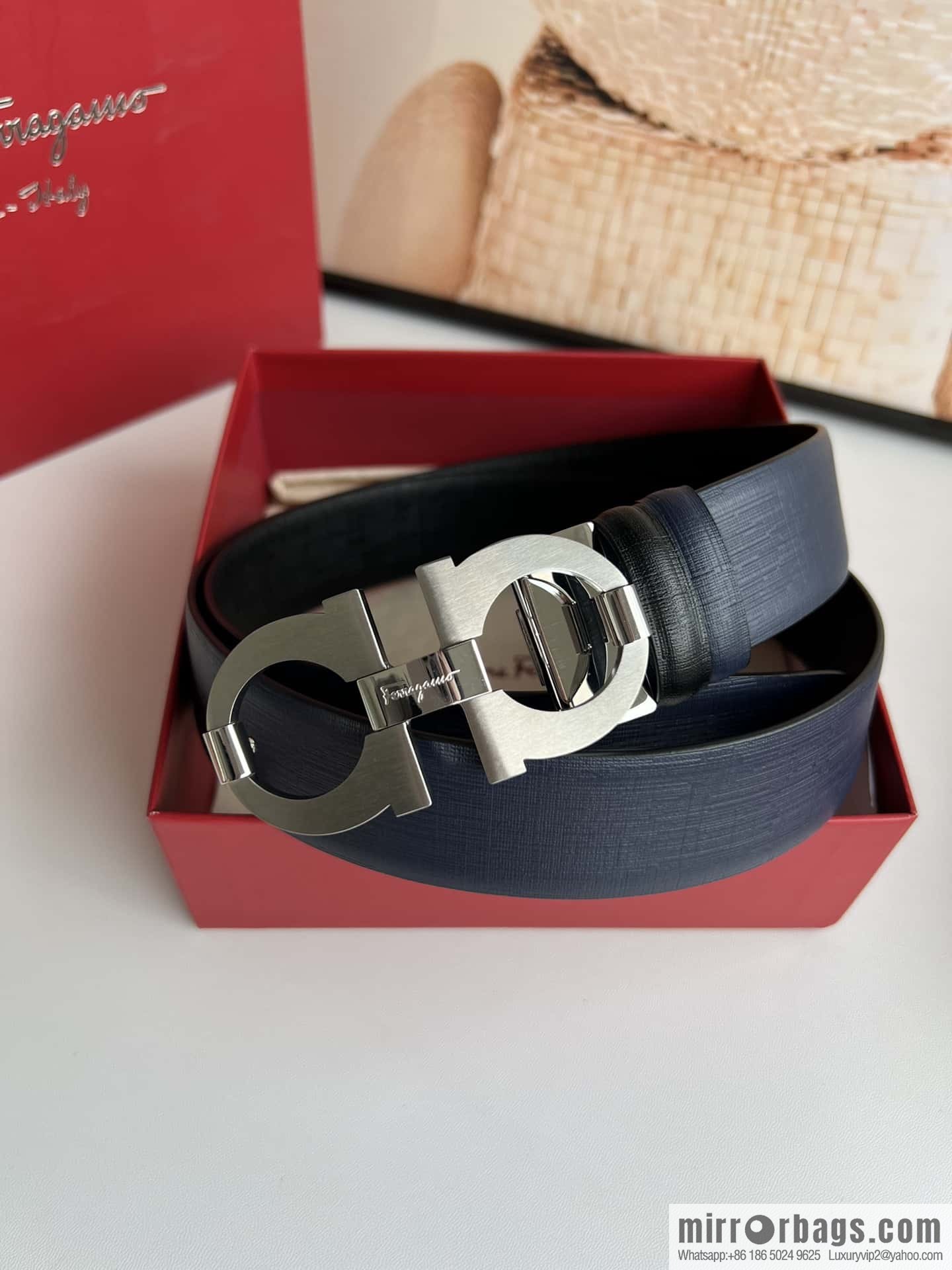 Ferragamo Ferragamo, stainless steel figure 8 metal brushed clip buckle, double-sided first-layer cowhide belt 3.5cm