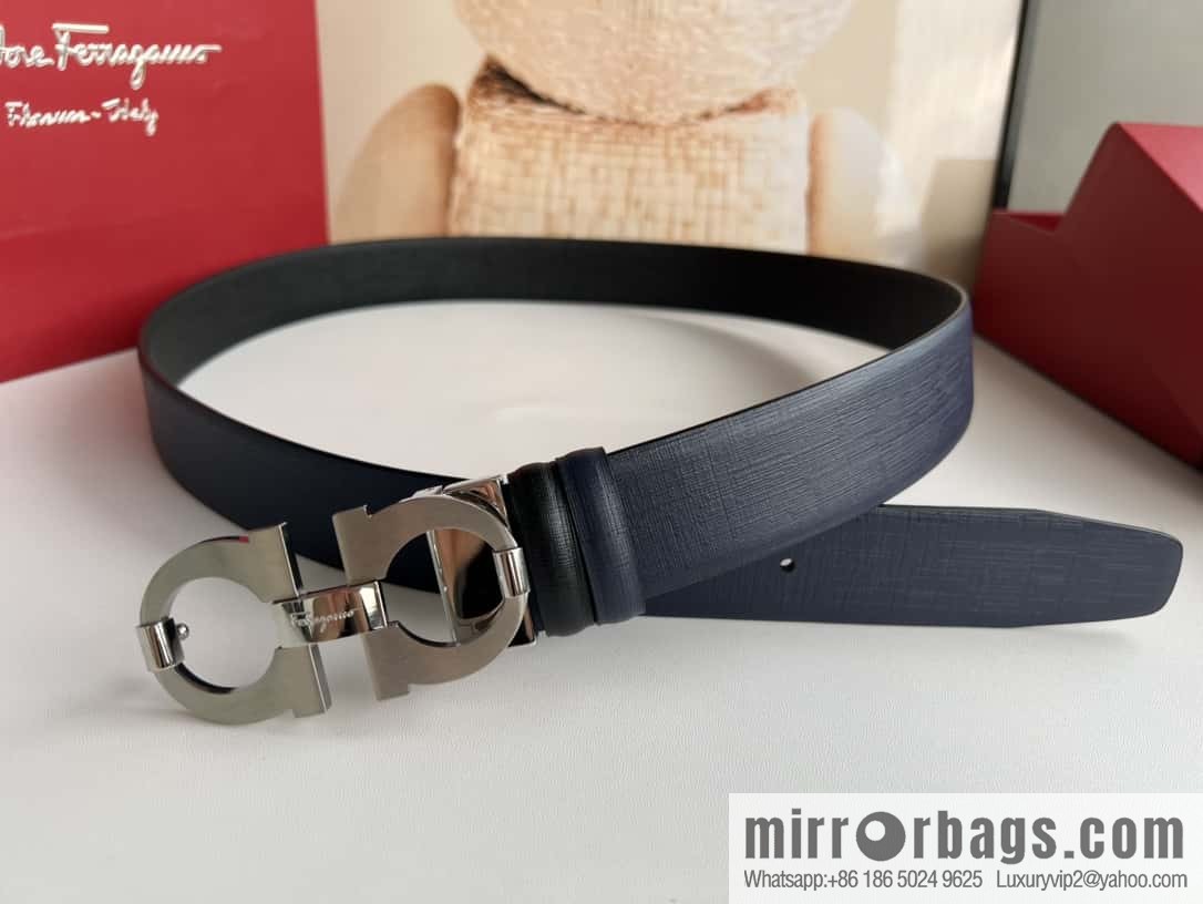 Ferragamo Ferragamo, stainless steel figure 8 metal brushed clip buckle, double-sided first-layer cowhide belt 3.5cm