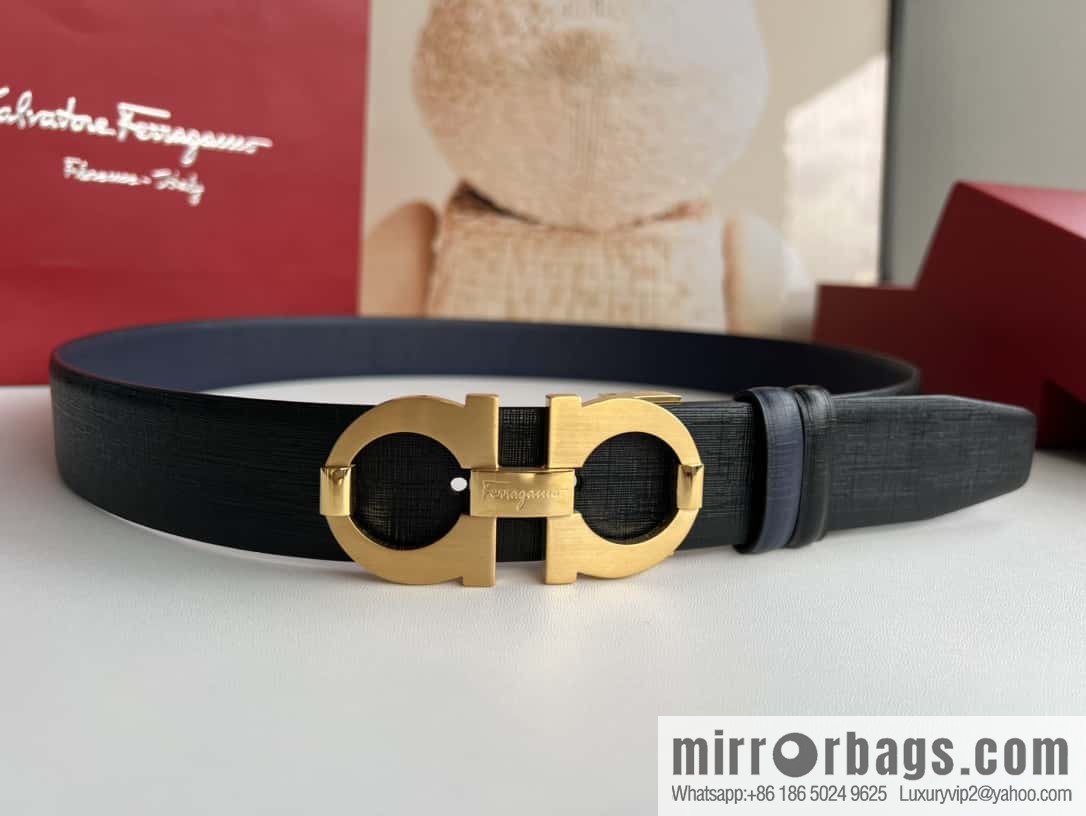 Ferragamo Ferragamo, stainless steel figure 8 metal brushed clip buckle, double-sided first-layer cowhide belt 3.5cm