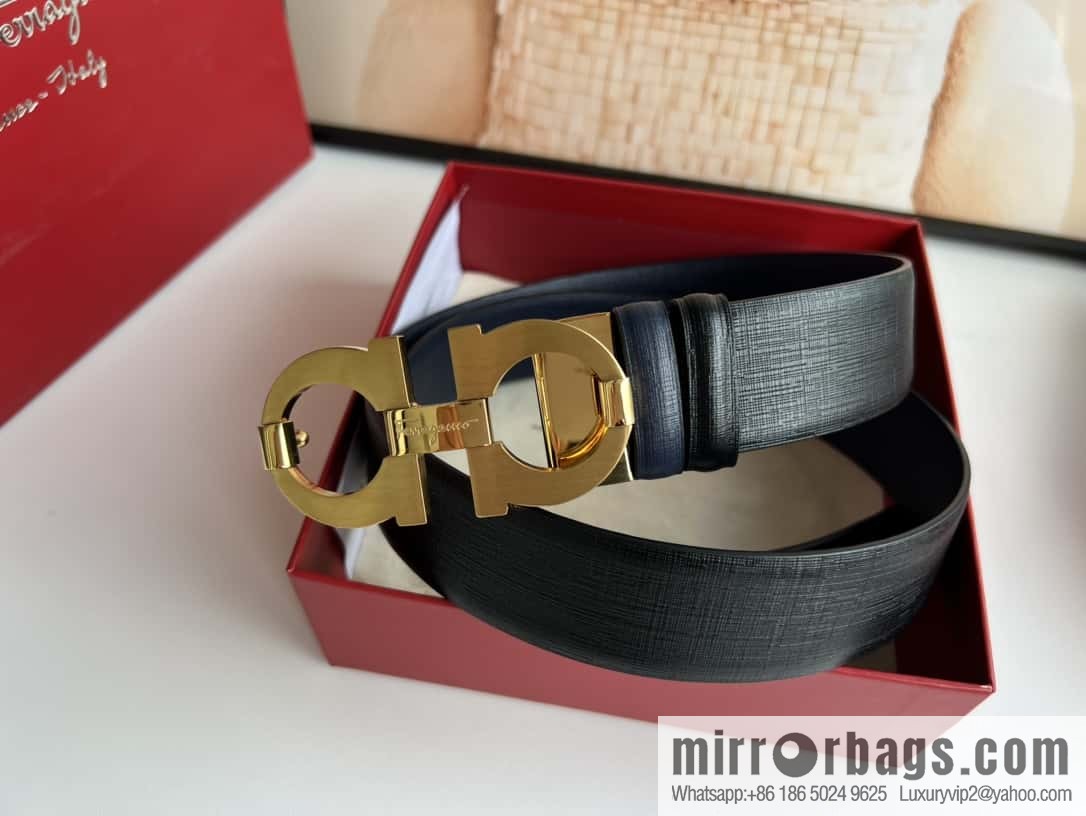 Ferragamo Ferragamo, stainless steel figure 8 metal brushed clip buckle, double-sided first-layer cowhide belt 3.5cm