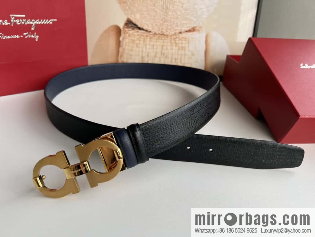 Ferragamo Ferragamo, stainless steel figure 8 metal brushed clip buckle, double-sided first-layer cowhide belt 3.5cm