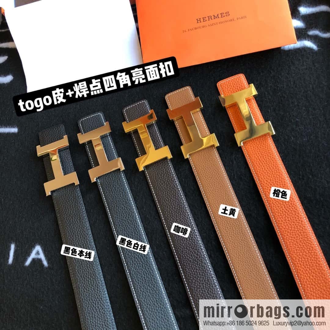 Hermes H four-corner solder joint bright palladium buckle, imported cowhide belt 38mm