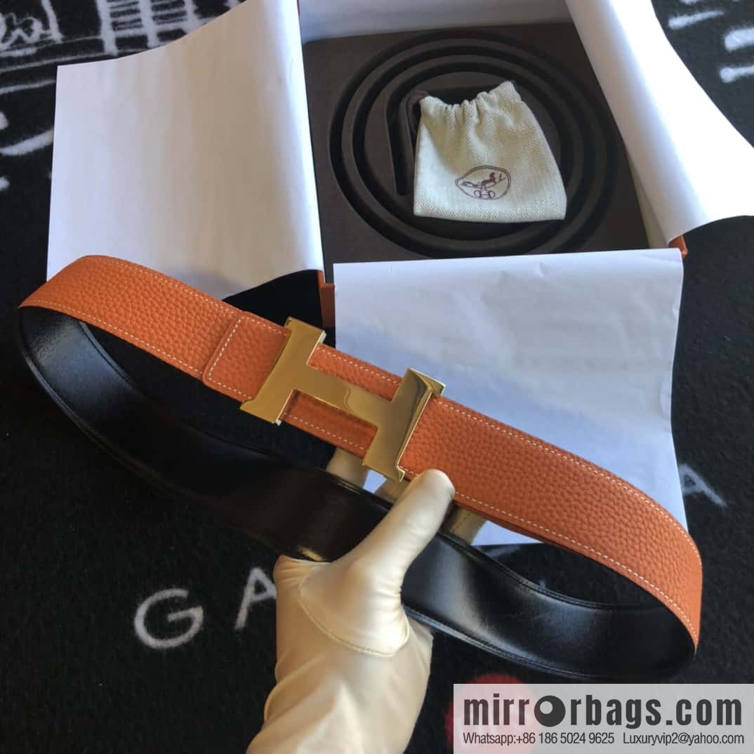 Hermes H four-corner solder joint bright palladium buckle, imported cowhide belt 38mm