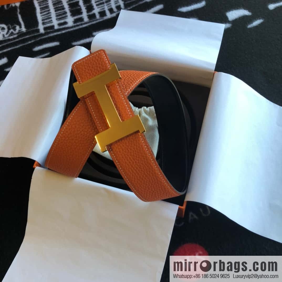 Hermes H four-corner solder joint bright palladium buckle, imported cowhide belt 38mm