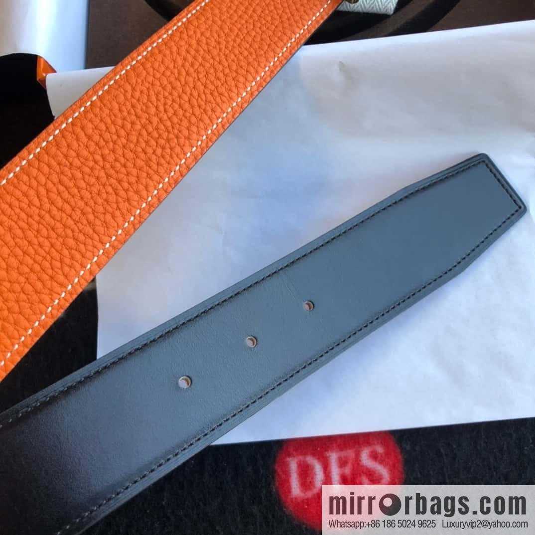 Hermes H four-corner solder joint bright palladium buckle, imported cowhide belt 38mm
