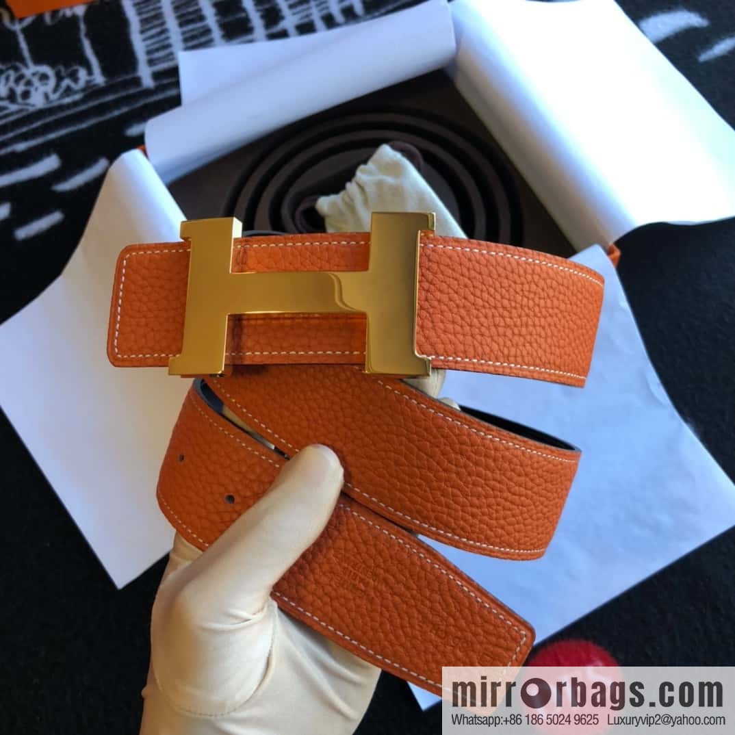 Hermes H four-corner solder joint bright palladium buckle, imported cowhide belt 38mm