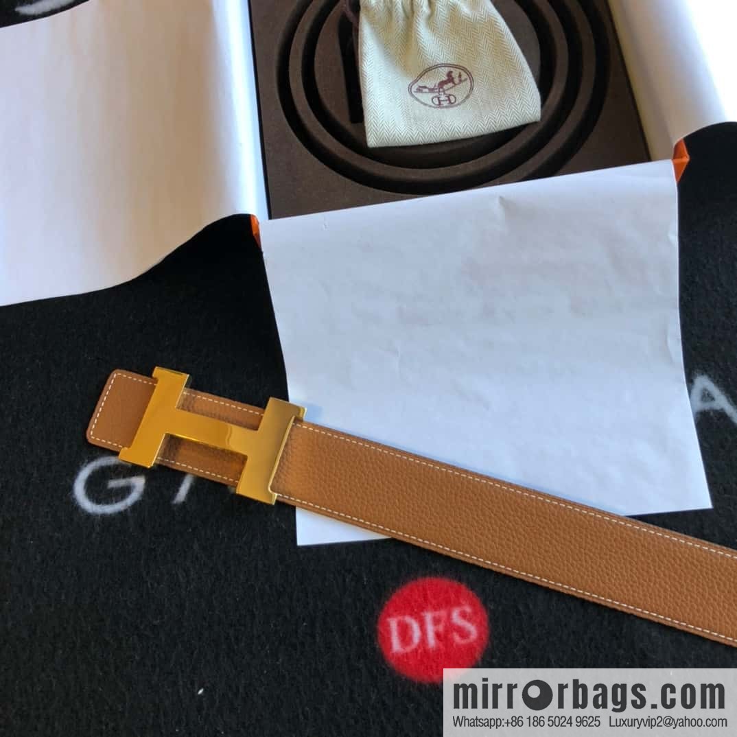 Hermes H four-corner solder joint bright palladium buckle, imported cowhide belt 38mm