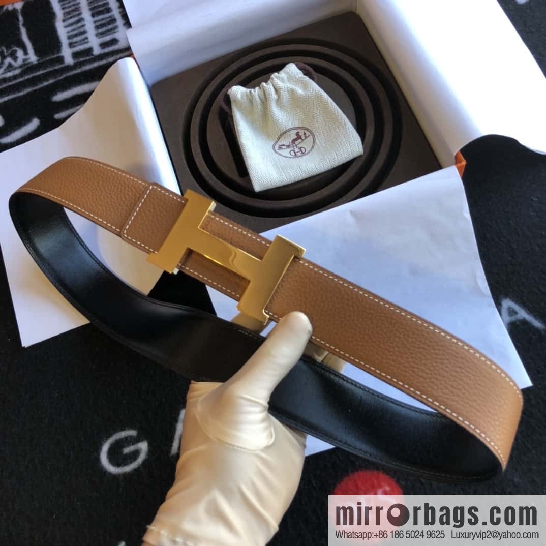 Hermes H four-corner solder joint bright palladium buckle, imported cowhide belt 38mm