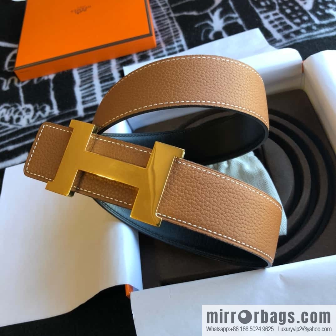 Hermes H four-corner solder joint bright palladium buckle, imported cowhide belt 38mm