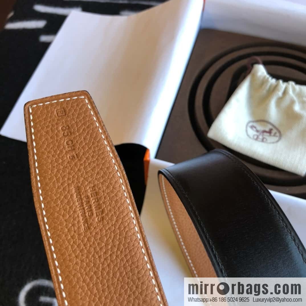 Hermes H four-corner solder joint bright palladium buckle, imported cowhide belt 38mm