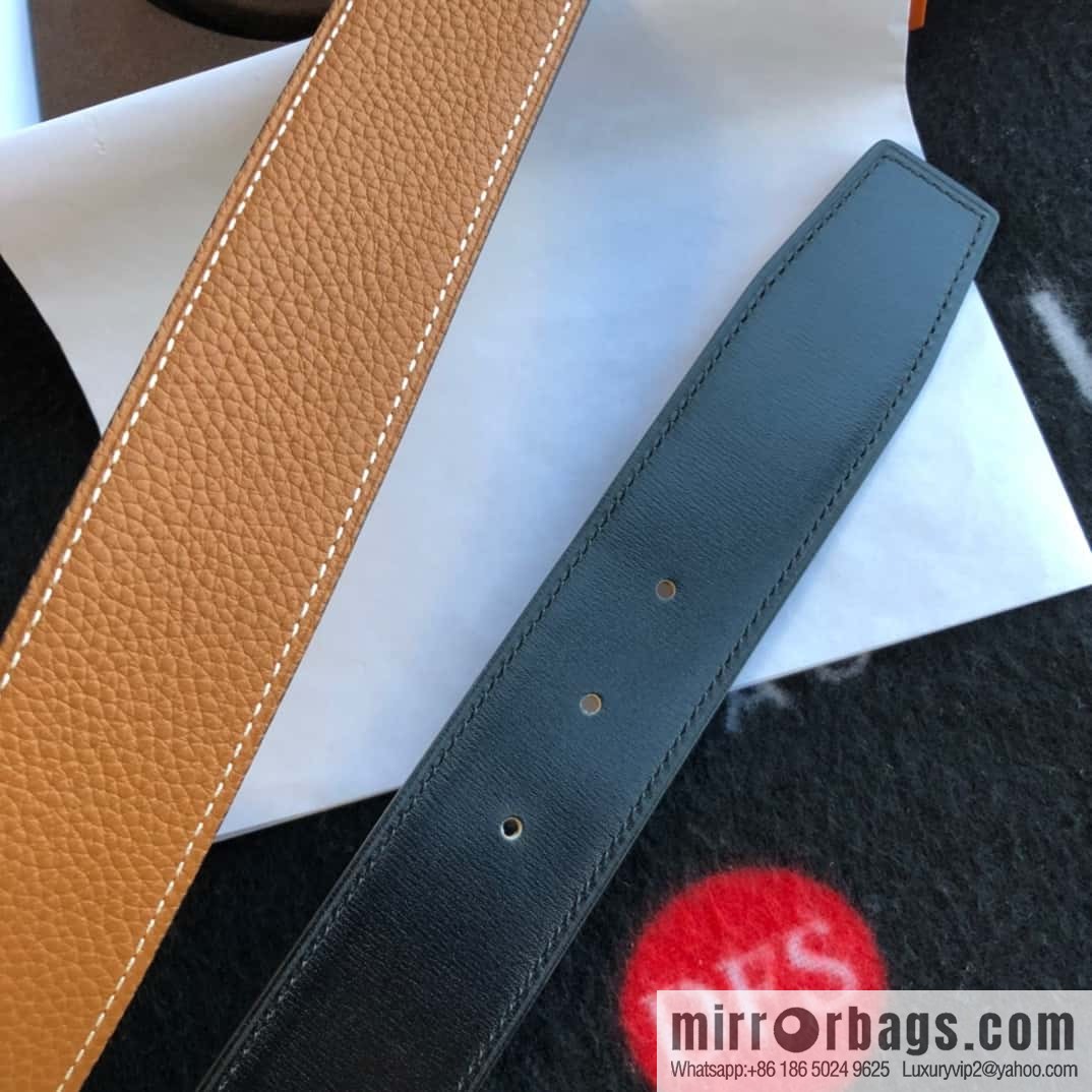 Hermes H four-corner solder joint bright palladium buckle, imported cowhide belt 38mm
