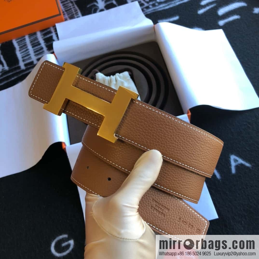 Hermes H four-corner solder joint bright palladium buckle, imported cowhide belt 38mm