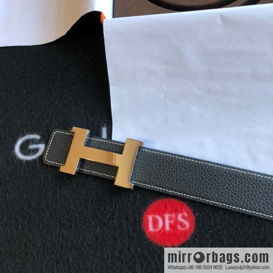Hermes H four-corner solder joint bright palladium buckle, imported cowhide belt 38mm